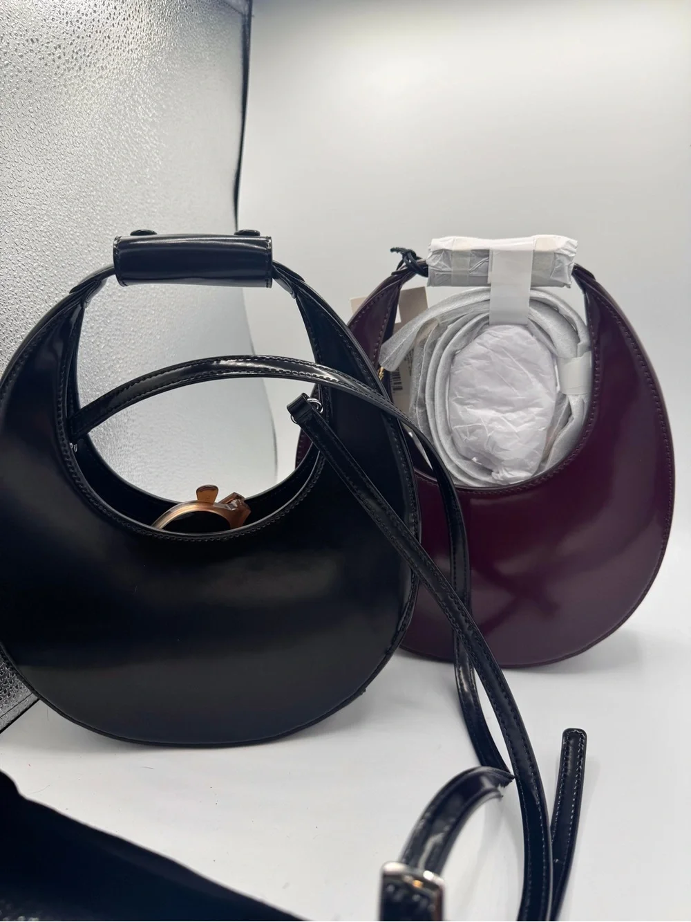 NWT Staud Mini Moon Purse in Syrah Burgundy Leather, Crossbody Bag , brand NEW - Picture 9 of 16